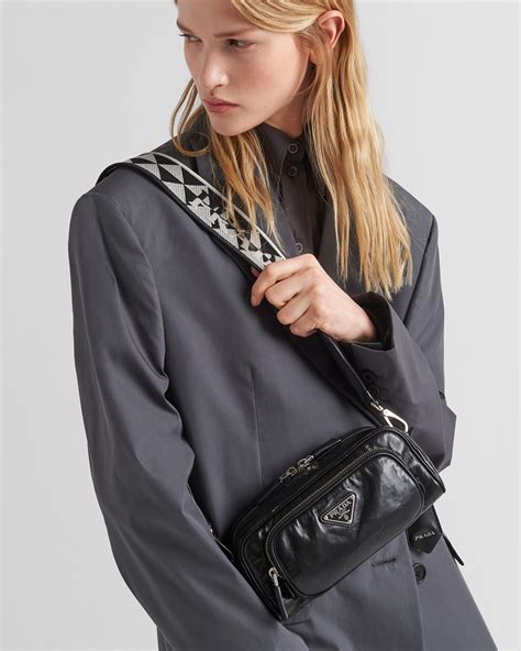 PRADA Nappa Double Pocket Buckle Shoulder Bag 